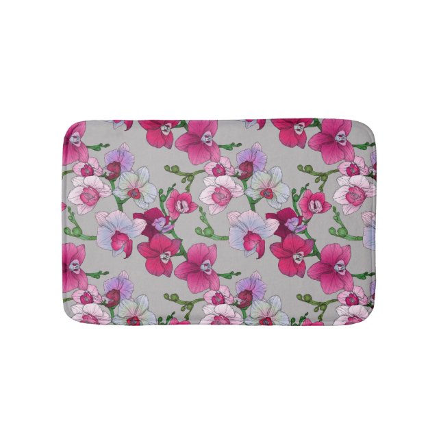 Pink Orchids In Bloom Bathroom Mat (Front)