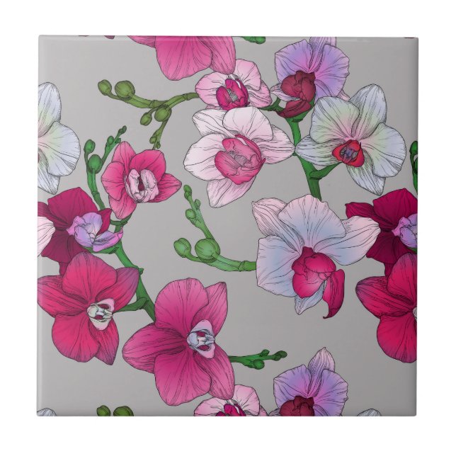 Pink Orchids In Bloom Ceramic Tile (Front)
