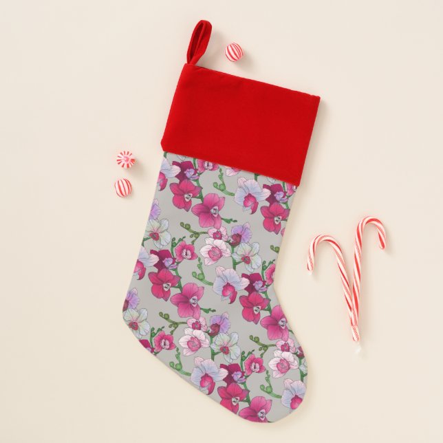 Pink Orchids In Bloom Christmas Stocking (Front)