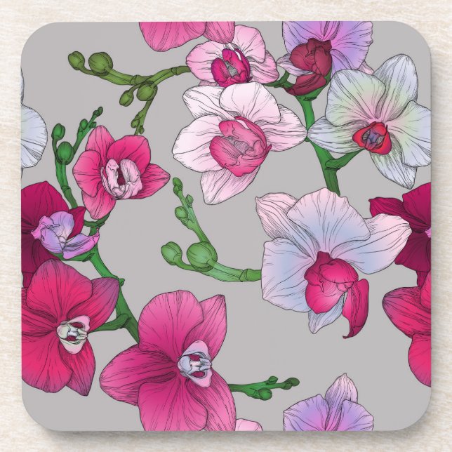 Pink Orchids In Bloom Drink Coaster (Front)