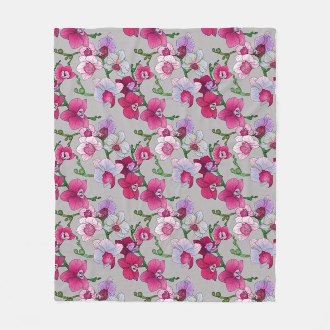 Pink Orchids In Bloom Fleece Blanket (Front)