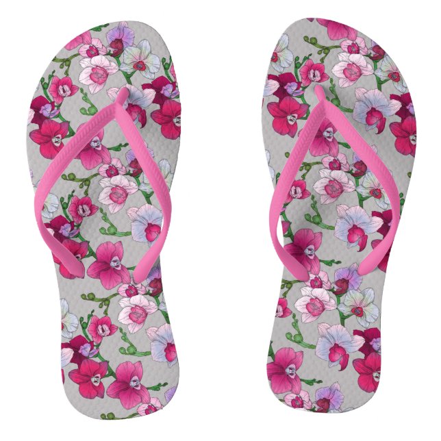 Pink Orchids In Bloom Flip Flops (Footbed)