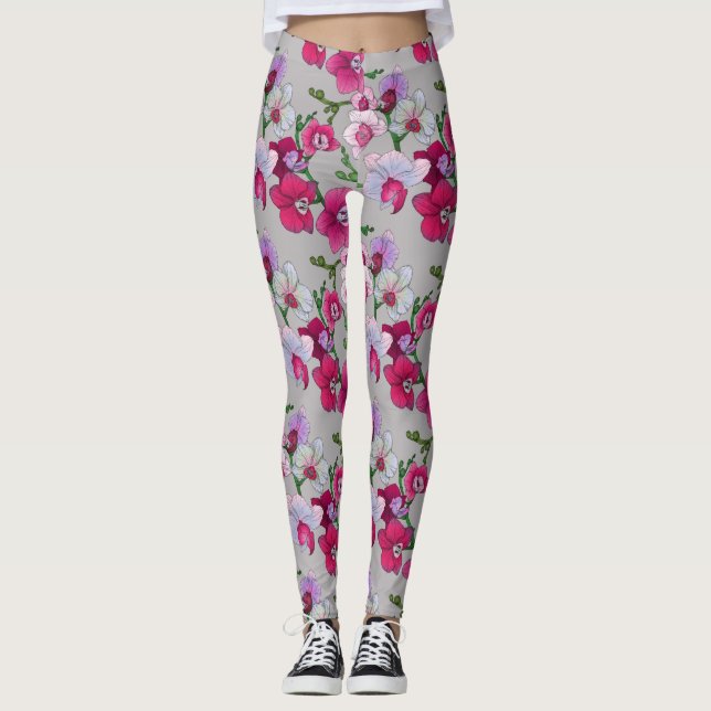 Pink Orchids In Bloom Leggings (Front)