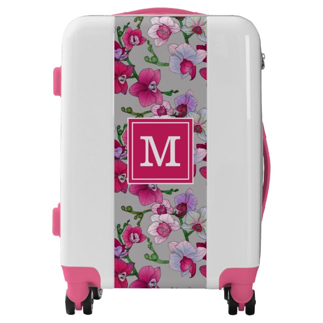 Pink Orchids In Bloom | Monogram Luggage (Front)
