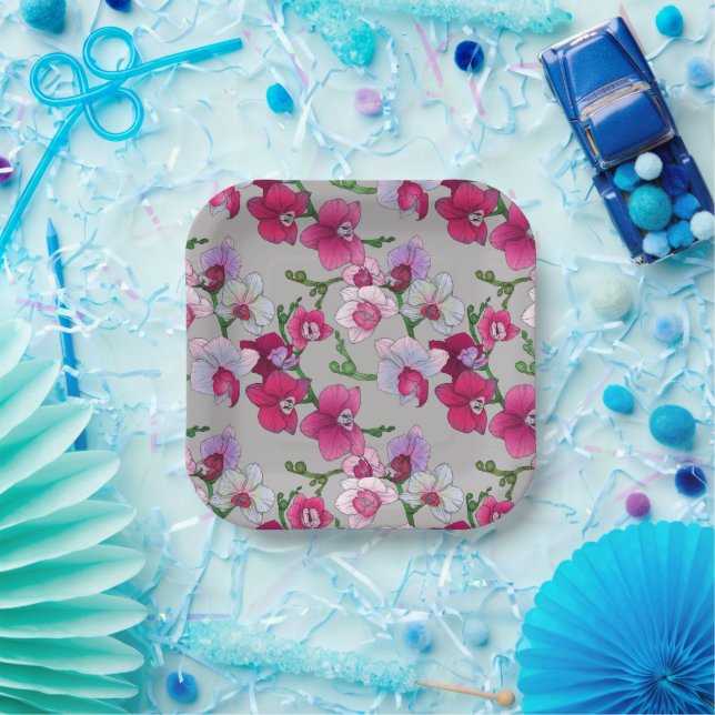 Pink Orchids In Bloom Paper Plates (Party)
