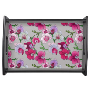 Pink Orchids In Bloom Serving Tray