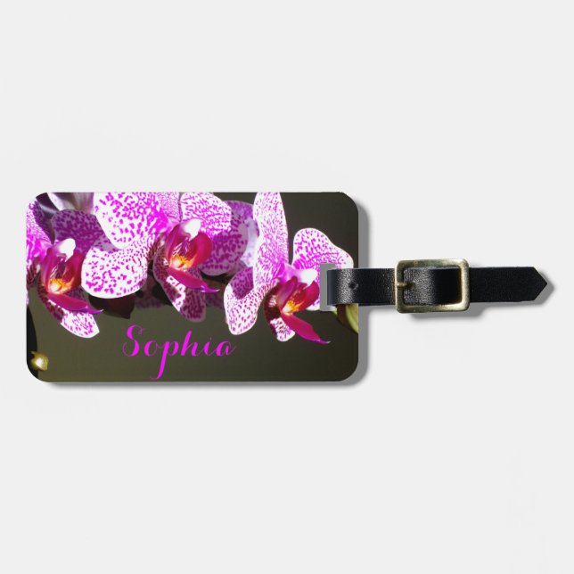 Pink Orchids Monogram Luggage Tag (Front Horizontal)