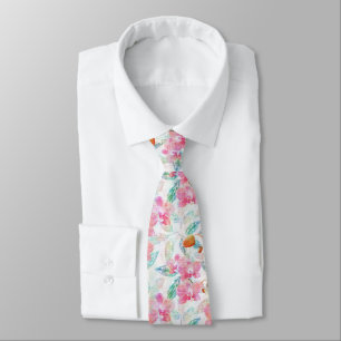 Pink orchids. neck tie