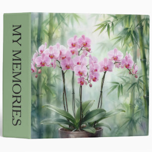 Pink Orchids On Green Bamboo Background 3 Ring Binder