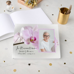Pink Orchids on Stem Funeral Memorial Guest Book