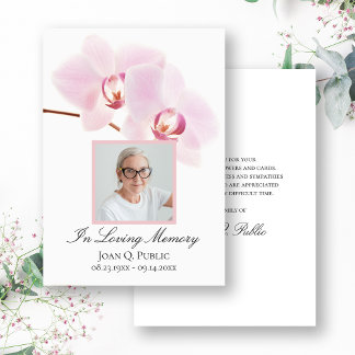 Pink Orchids on White Funeral Memorial Sympathy Thank You Card