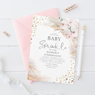 Pink Orchids Pampas Grass Baby Shower Sprinkle Invitation