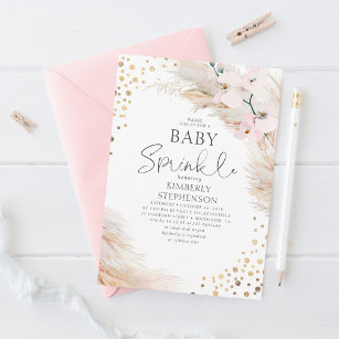 Pink Orchids Pampas Grass Baby Shower Sprinkle Invitation