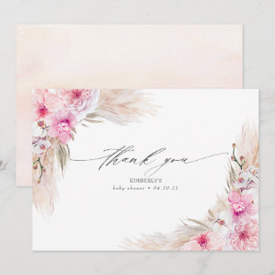 Pink Orchids Pampas Grass Shower Thank You Card