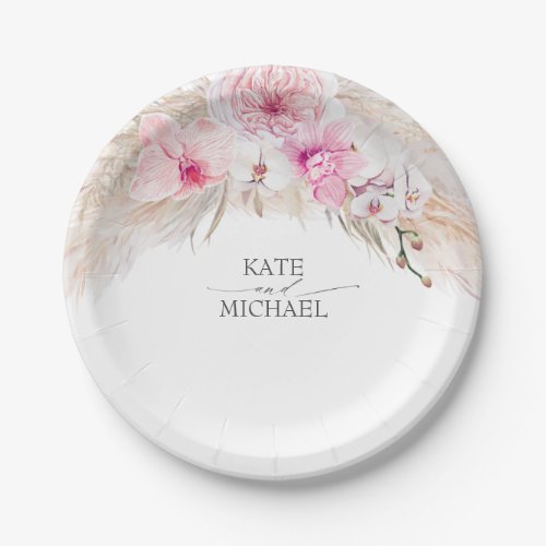 Pink Orchids Pampas Grass Tropical Exotic Paper Plates