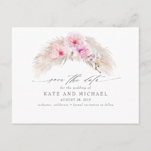 Pink Orchids Pampas Grass Tropical Save the Date Postcard
