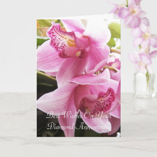 Pink Orchids Personalised 60th Wedding Anniversary Card