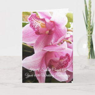 Pink Orchids Personalised 65th Wedding Anniversary Card