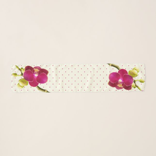 Pink Orchids & Polka Dots Long Chiffon Scarf (Front (Horizontal))