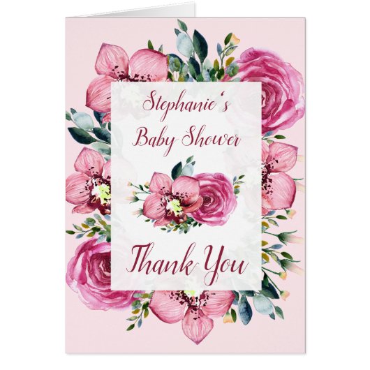 Pink Orchids & Roses Baby Shower Cards (Front)