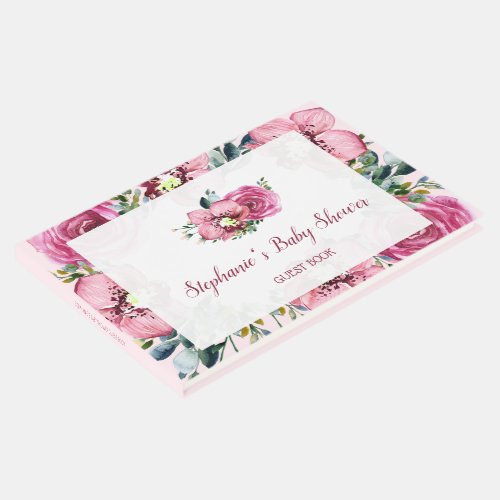 Pink Orchids  Roses Baby Shower Guest Book