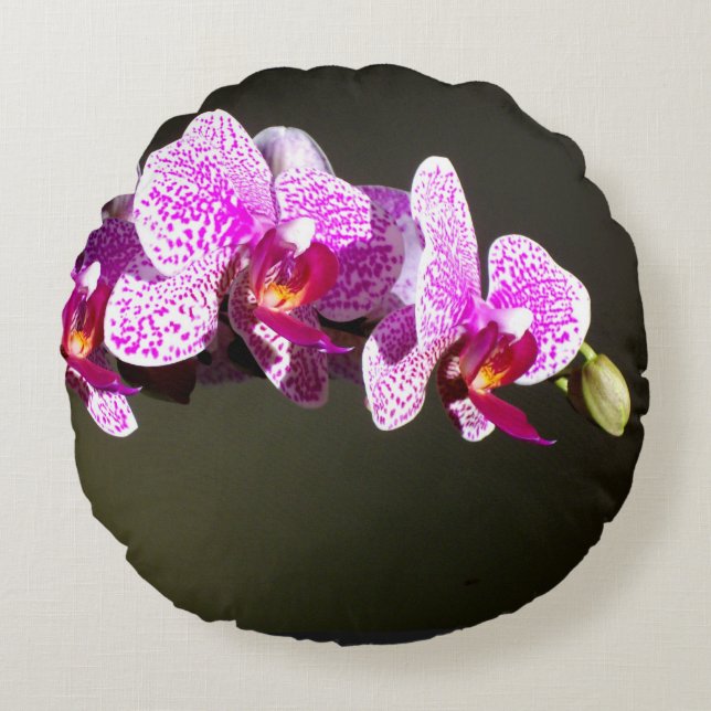 Pink Orchids Round Throw Pillow (16") (Front)
