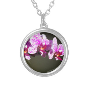 Pink Orchids Silver Plated Necklace