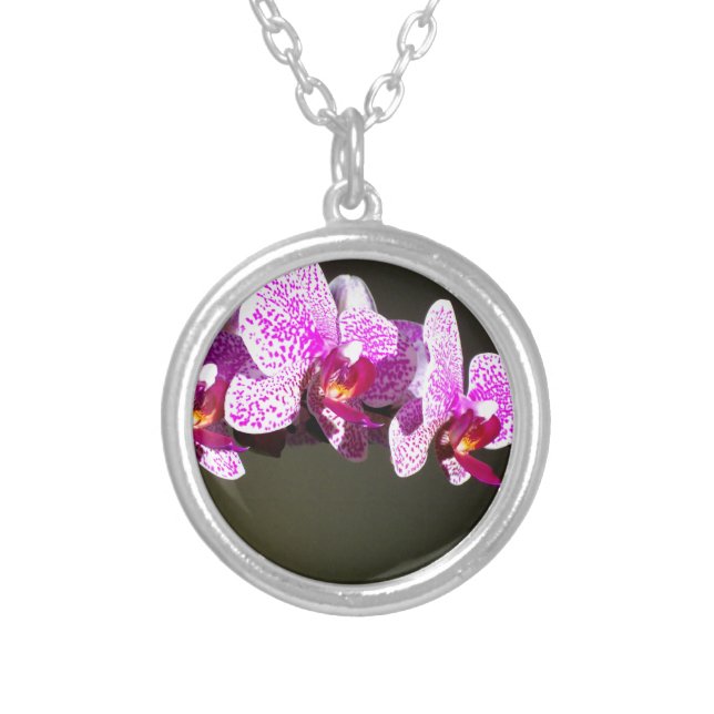 Pink Orchids Silver Plated Necklace (Front)