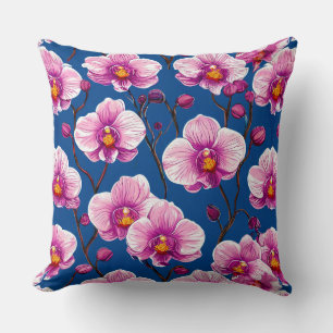 Pink Orchids Tropical Flower Home Decor Accent Throw Pillow