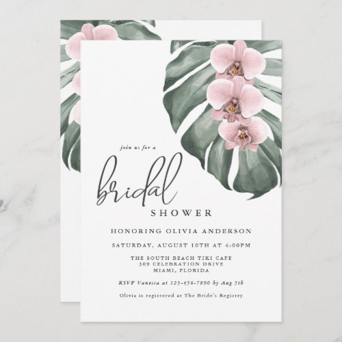 Pink Orchids Tropical Paradise Bridal Shower Invitation