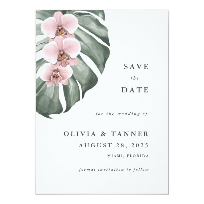 Pink Orchids Tropical Paradise Save the Date Invitation