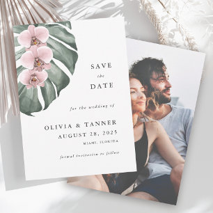 Pink Orchids Tropical Paradise Save the Date Invitation