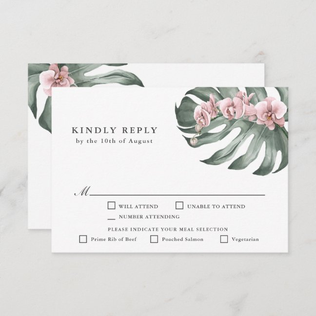 Pink Orchids Tropical Wedding RSVP with Entrees