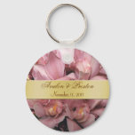 Pink Orchids Wedding Favor Gold Keychain at Zazzle