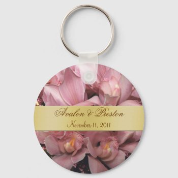 Pink Orchids Wedding Favor Gold Keychain by theedgeweddings at Zazzle