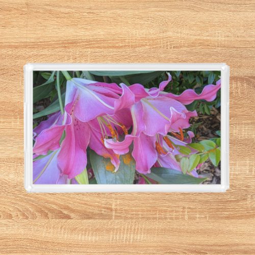Pink Oriental Lilies Floral Acrylic Tray