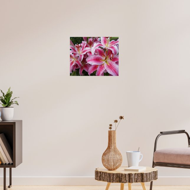 Pink Oriental Lilies Floral Poster (Living Room 3)