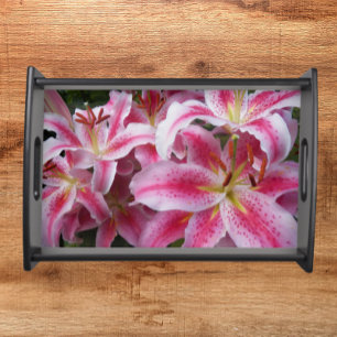 Pink Oriental Lilies Floral Serving Tray