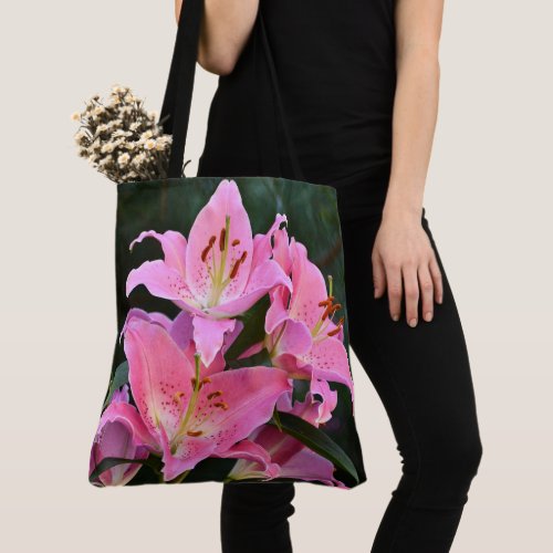 Pink Oriental Lilies Floral Tote Bag