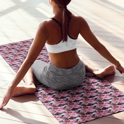 Pink Oriental Lily Floral Pattern Yoga Mat