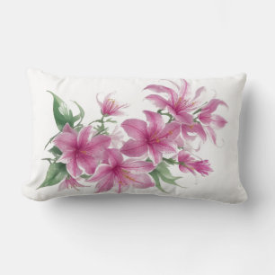 Pink Oriental Lily Flowers Lumbar Pillow