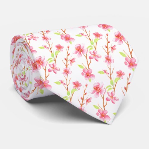 Pink Oriental Sakura Cherry Blossoms Neck Tie