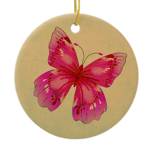 Pink Oriental vintage butterfly art Ceramic Ornament