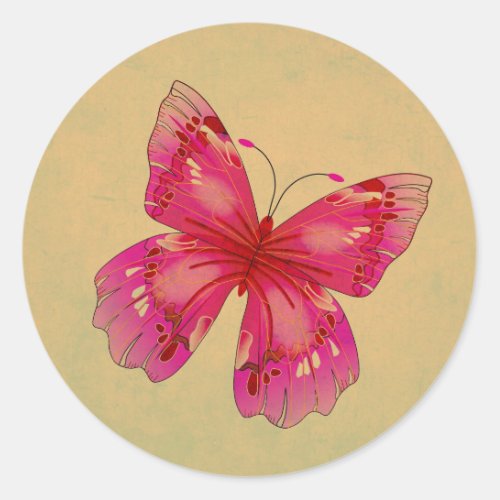 Pink Oriental vintage butterfly art Classic Round Sticker