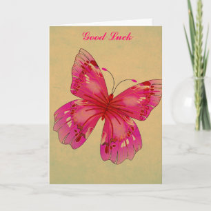 Pink Oriental vintage butterfly art Good Luck Card