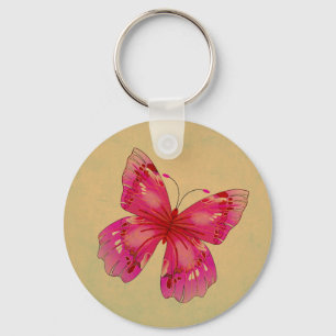 Pink Oriental vintage butterfly art Keychain