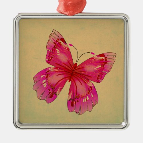 Pink Oriental vintage butterfly art Metal Ornament