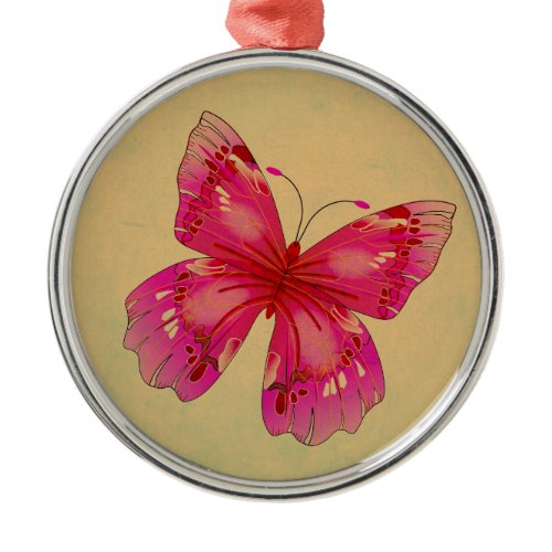 Pink Oriental vintage butterfly art Metal Ornament
