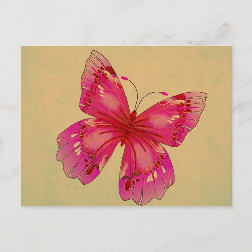 Pink Oriental vintage butterfly art Postcard