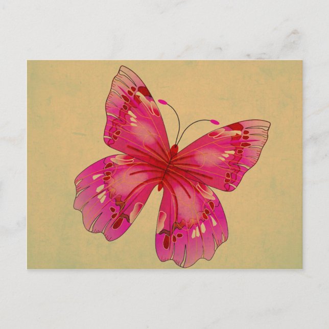 Pink Oriental vintage butterfly art Postcard (Front)
